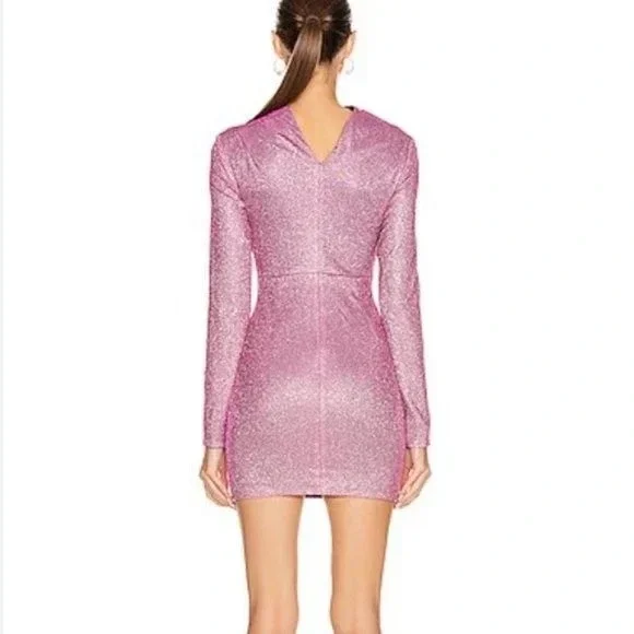 Revolve RtA Harper Metallic Long Sleeve Mini Dress in Disco Pink, size 2
